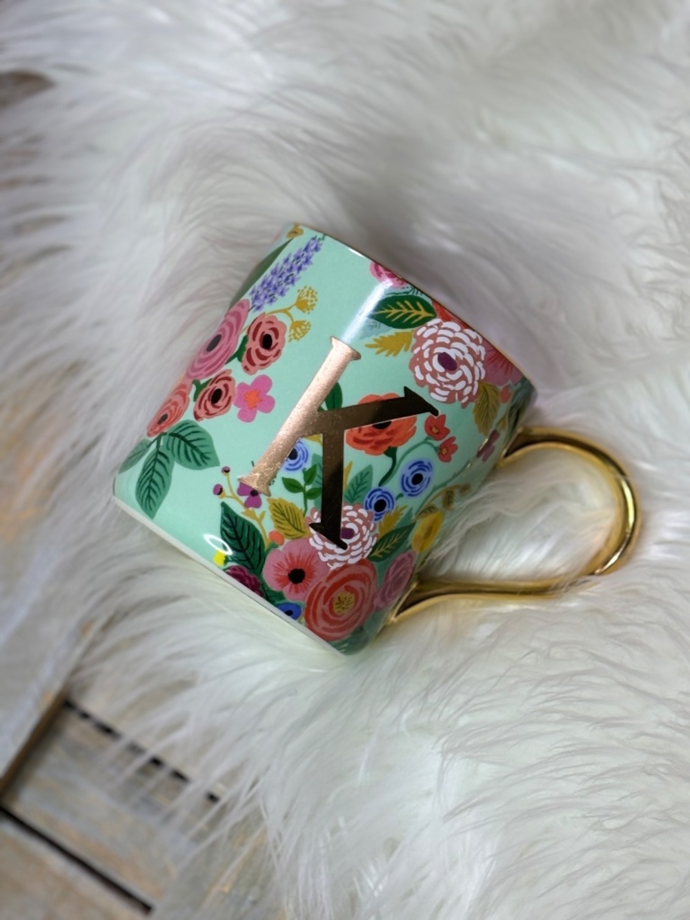 EUC {Rifle Paper Co · Anthro} Blue Floral Garden Party Initial Coffee Mug | K